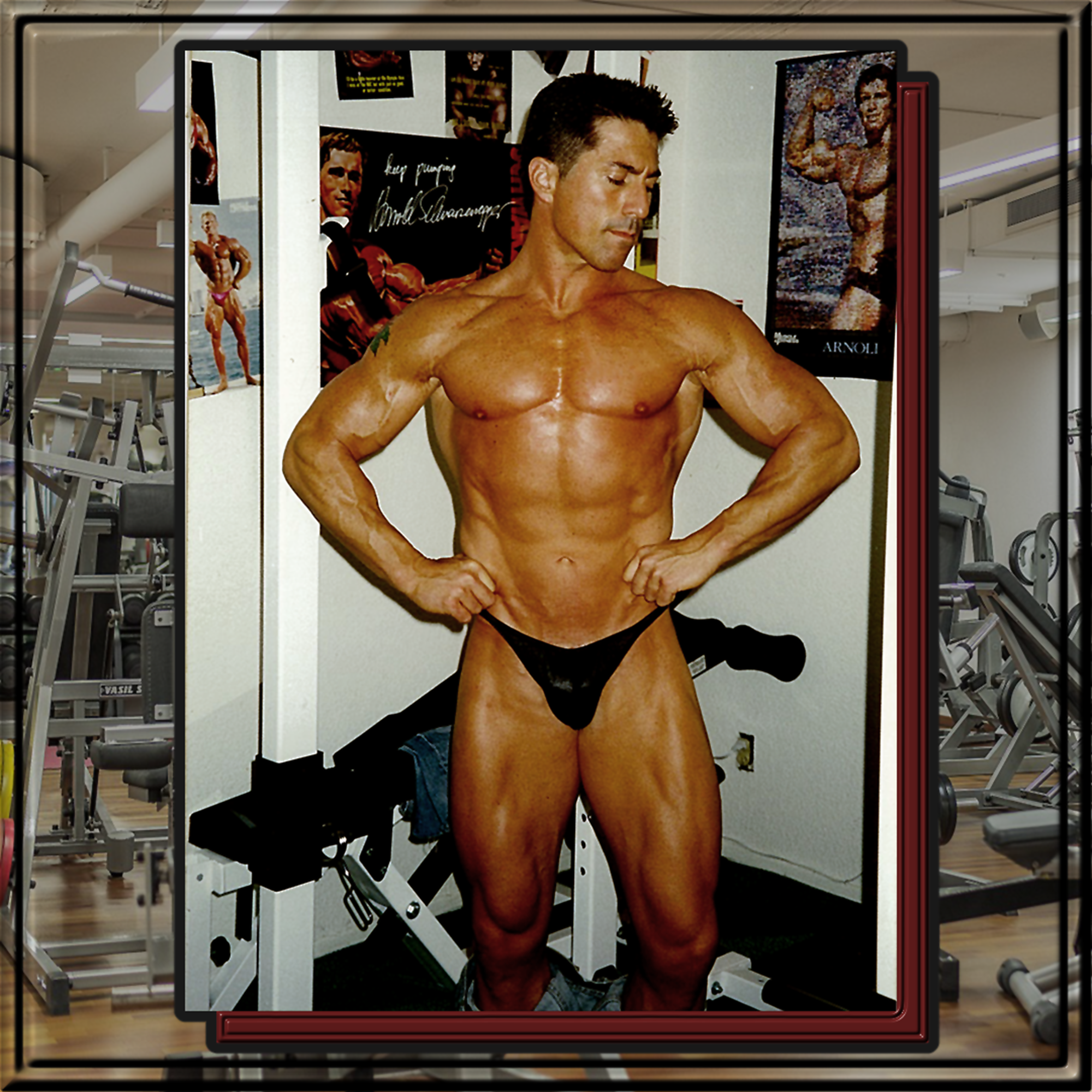 Beautiful Man Stallion, Michael Scott Calhoun, creatively packed into his posing trunks.